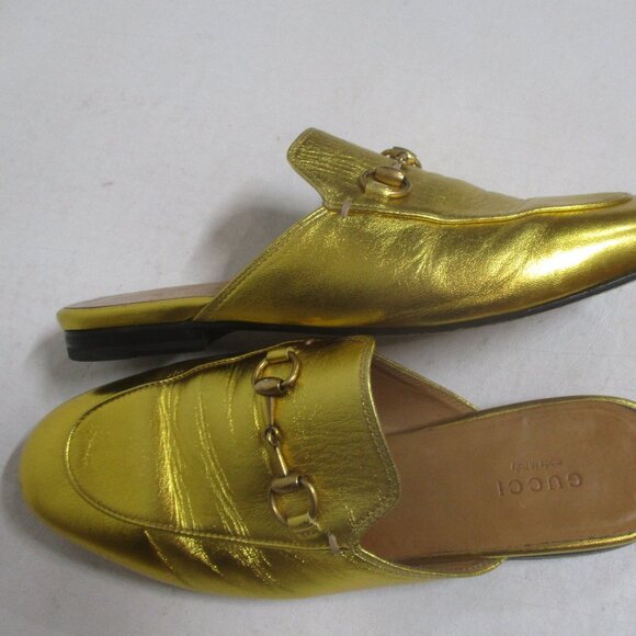 GUCCI Gold leather horse bit flats slides mules Princetown - Picture 1 of 7